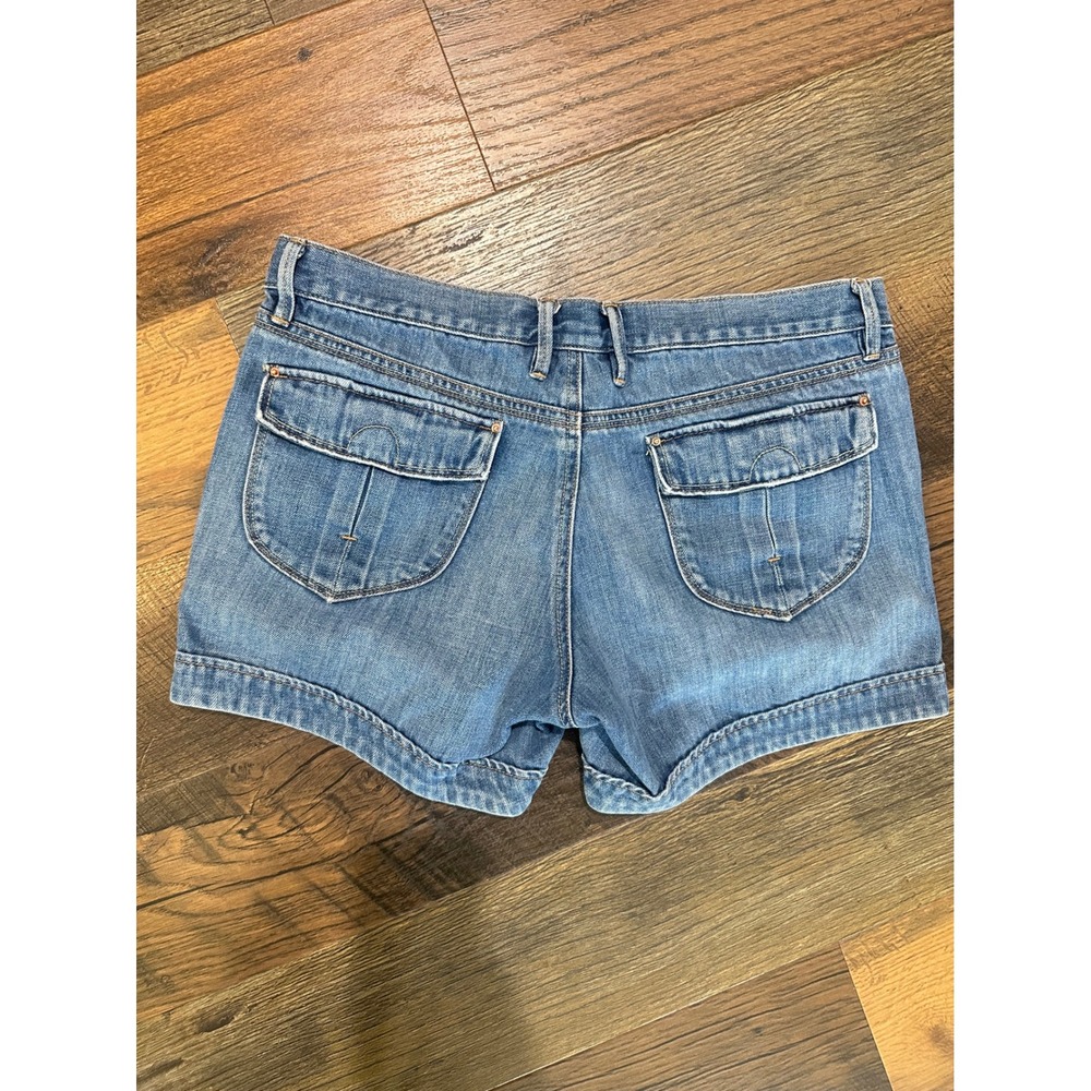 Y2K Old Navy Womens Mid-Rise Denim Shorts Size 12 Blue 100% Cotton Cuffed Hem - Picture 9 of 10
